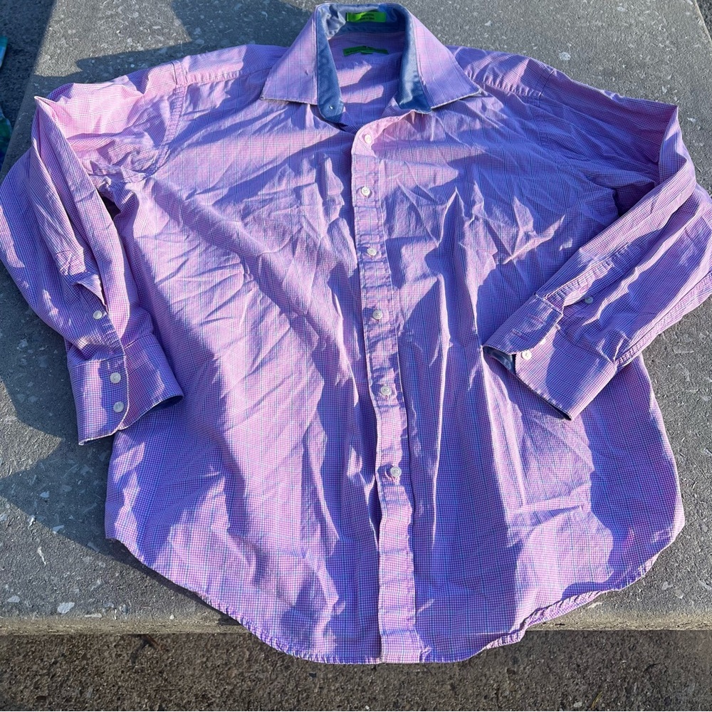 Bristol & Bull Lavender/Navy Plaid Button Down Dress Shirt Size XL